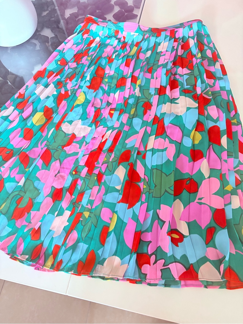 JCrew Pleated Floral Midi Skirt - Pink & Teal